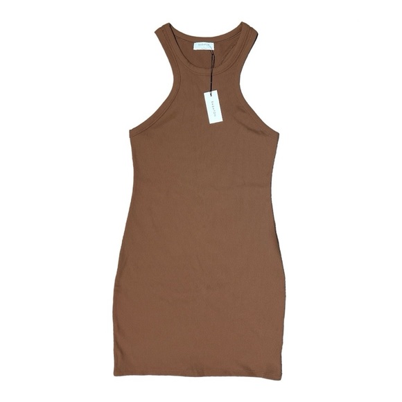 Aritzia Babaton Sculpt Ribbed Racerback Mini Dress in Brown, Size L - Picture 5 of 17